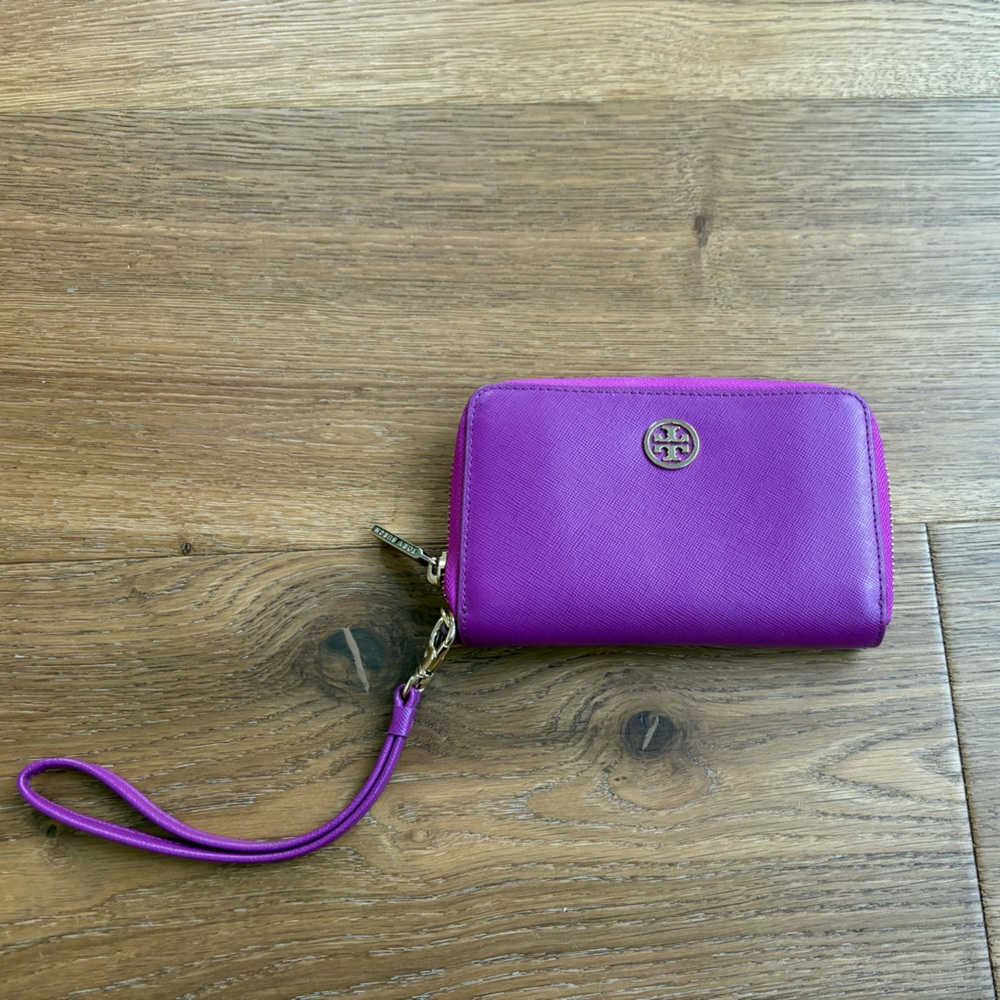 Tory Burch Fuchsia Wristlet with Gold Logo
